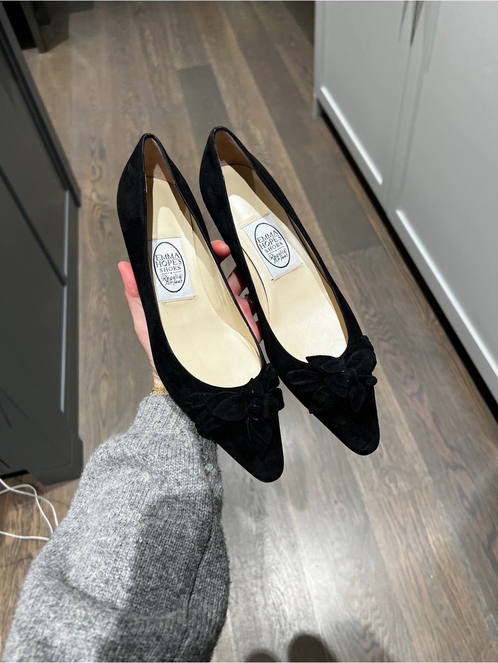 Emma Hope Black Flower Mid Court Flats